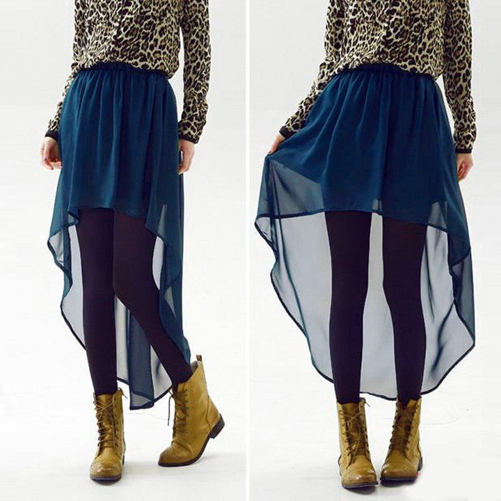 Fashion Women's Chiffon Pleated Retro Asymmetrical Swallow Tail Short Elastic Waist Skirt 35-Dollar Bargains Online Shopping Australia