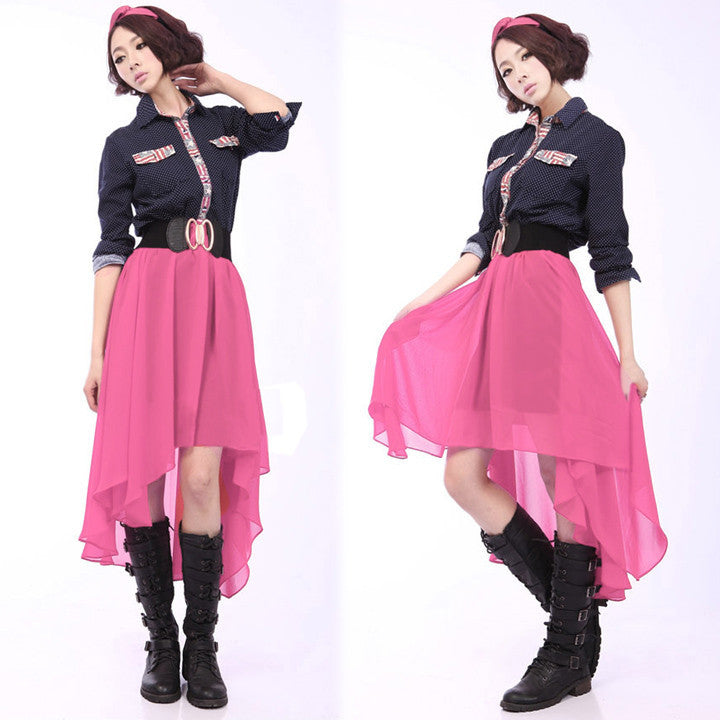 Fashion Women's Chiffon Pleated Retro Asymmetrical Swallow Tail Short Elastic Waist Skirt 35-Dollar Bargains Online Shopping Australia