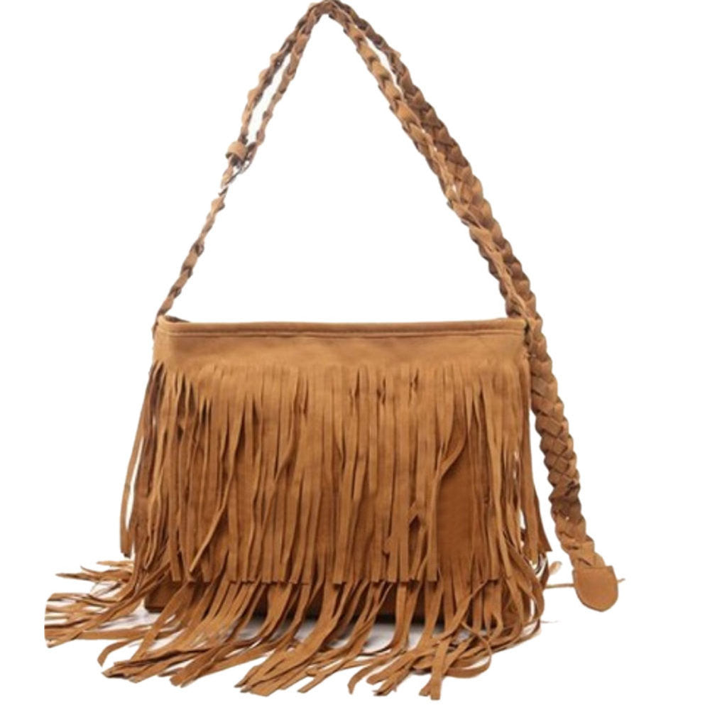 Fashion Women Suede Weave Tassel Shoulder Bag Messenger Bag Fringe Handbags High Quality-Dollar Bargains Online Shopping Australia