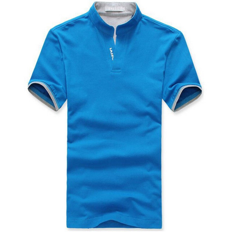 Classic Fashion Men Stand Collar T Shirt Short Sleeve Solid Color Tee T-shirt Size M-XXXL - CelebritystyleFashion.com.au online clothing shop australia