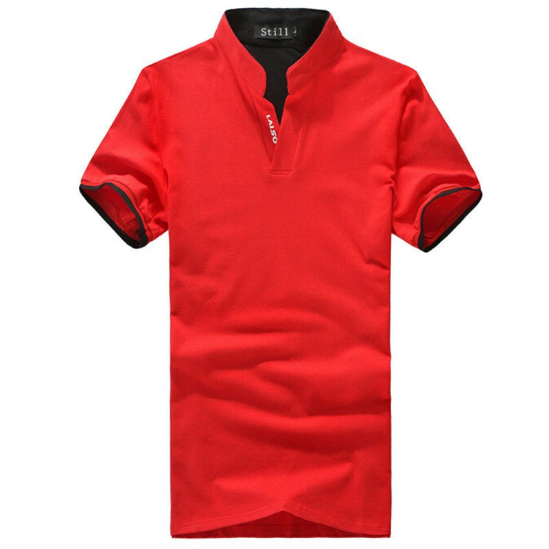 Classic Fashion Men Stand Collar T Shirt Short Sleeve Solid Color Tee T-shirt Size M-XXXL - CelebritystyleFashion.com.au online clothing shop australia