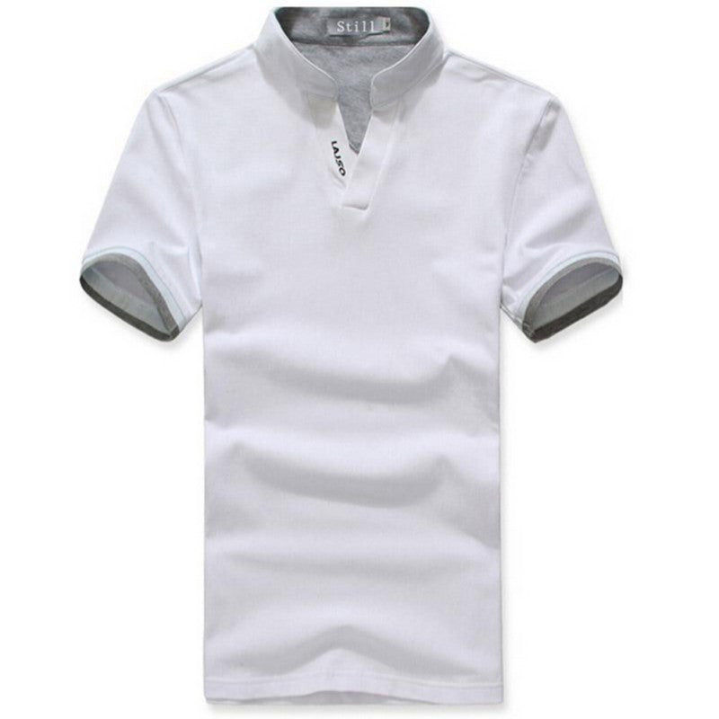 Classic Fashion Men Stand Collar T Shirt Short Sleeve Solid Color Tee T-shirt Size M-XXXL - CelebritystyleFashion.com.au online clothing shop australia