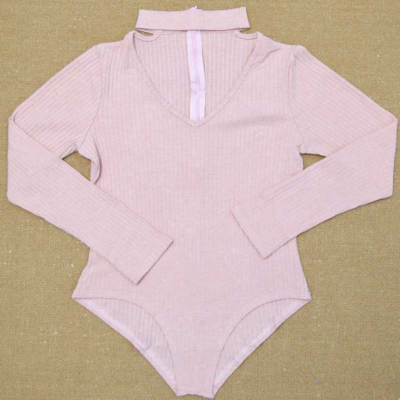 Sexy Choker High Neck Plunge V Long Sleeve Shoulder Women Autumn Spring Ribbed Bodysuits Playsuits Rompers Jumpsuits-Dollar Bargains Online Shopping Australia