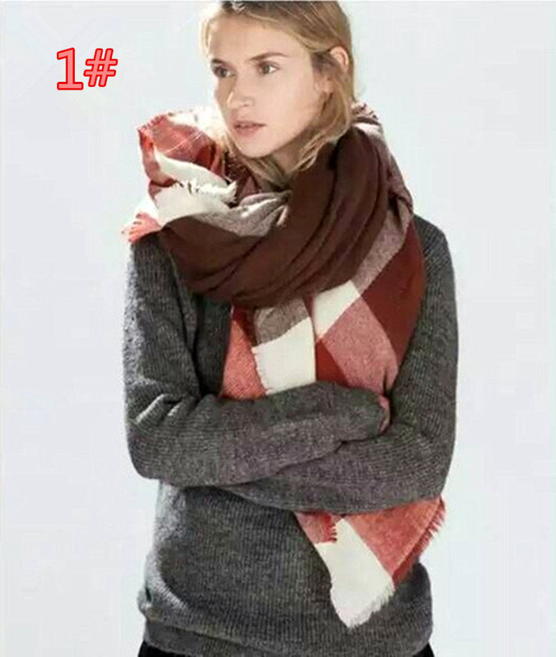 za Winter Tartan Scarf Desigual Plaid Scarf New Designer Unisex Acrylic Basic Shawls Women's Scarves za scarf - CelebritystyleFashion.com.au online clothing shop australia