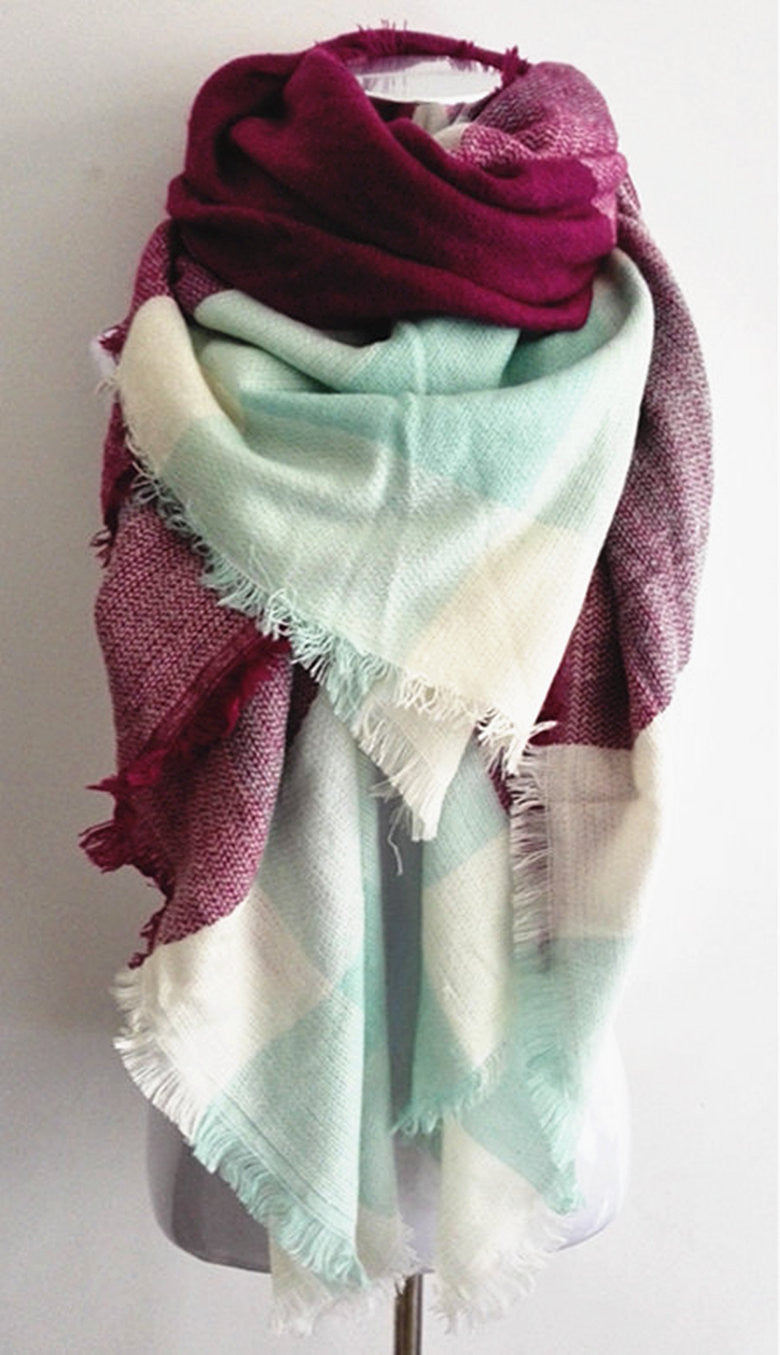 za Winter Tartan Scarf Desigual Plaid Scarf New Designer Unisex Acrylic Basic Shawls Women's Scarves za scarf - CelebritystyleFashion.com.au online clothing shop australia