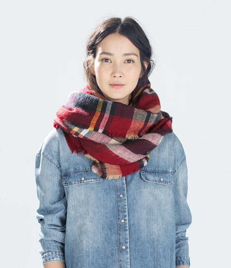 za Winter Tartan Scarf Desigual Plaid Scarf New Designer Unisex Acrylic Basic Shawls Women's Scarves za scarf - CelebritystyleFashion.com.au online clothing shop australia