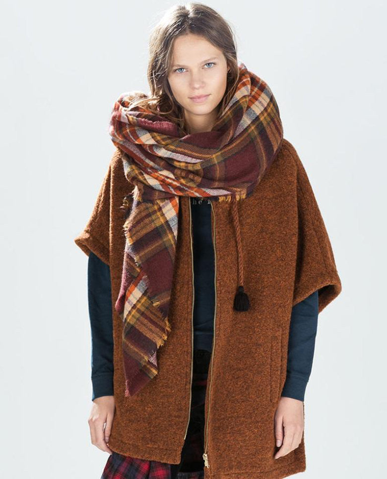 za Winter Tartan Scarf Desigual Plaid Scarf New Designer Unisex Acrylic Basic Shawls Women's Scarves za scarf - CelebritystyleFashion.com.au online clothing shop australia