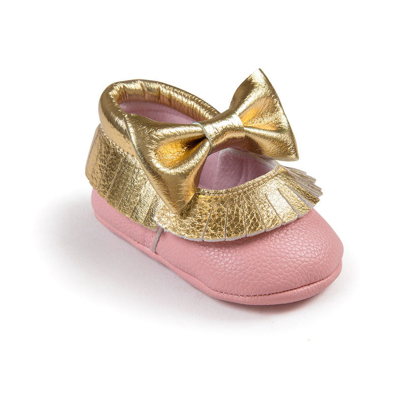 Baby Girls Mary Jane Flower Baby Shoes PU Leather Baby Moccasins Gold Bow Girls First Walker Toddler Moccs - CelebritystyleFashion.com.au online clothing shop australia