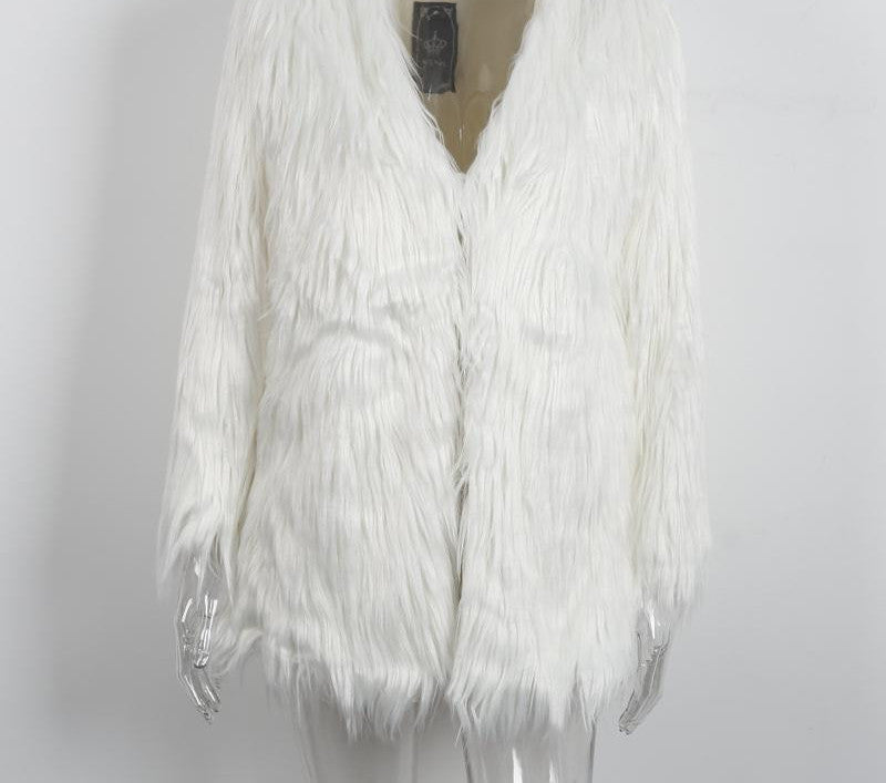 Elegant faux fur coat women Fluffy warm long sleeve female outerwear Black chic autumn winter coat jacket hairy overcoat-Dollar Bargains Online Shopping Australia