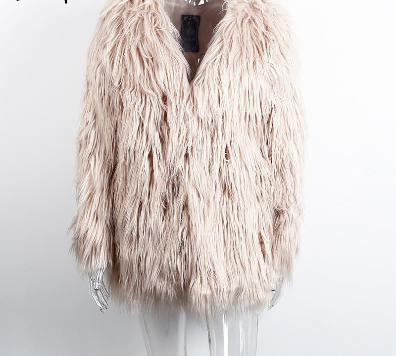 Elegant faux fur coat women Fluffy warm long sleeve female outerwear Black chic autumn winter coat jacket hairy overcoat-Dollar Bargains Online Shopping Australia
