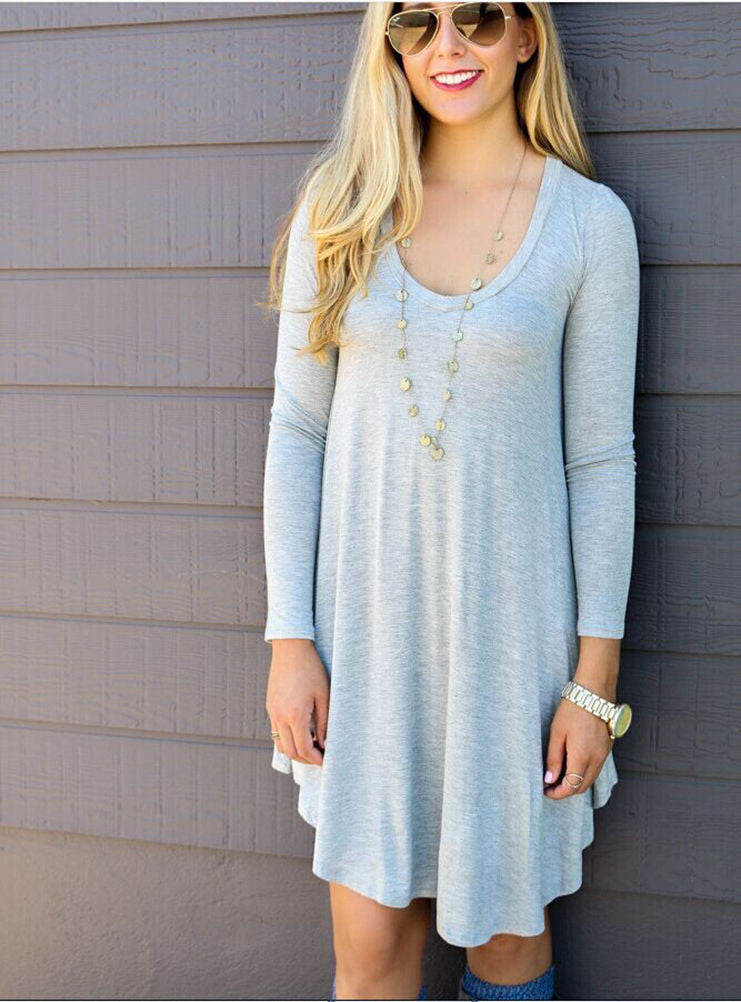 Fashion Clothes Women Autumn Winter Dress Female Cotton O-neck Long Sleeve Mini Woolen Dresses-Dollar Bargains Online Shopping Australia