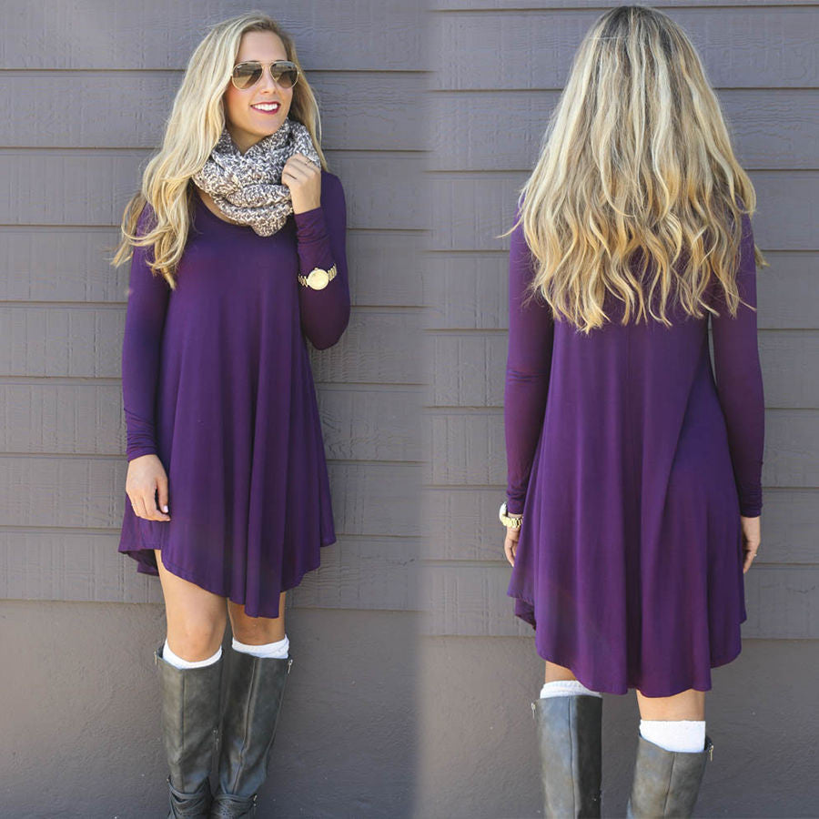 Fashion Clothes Women Autumn Winter Dress Female Cotton O-neck Long Sleeve Mini Woolen Dresses-Dollar Bargains Online Shopping Australia