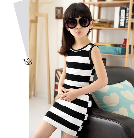Children Girls' Clothing Black And White Stripes Summer Girl Dress 100% Cotton 3-14 Years Kids Vest Dresses For Teenage Girls - CelebritystyleFashion.com.au online clothing shop australia