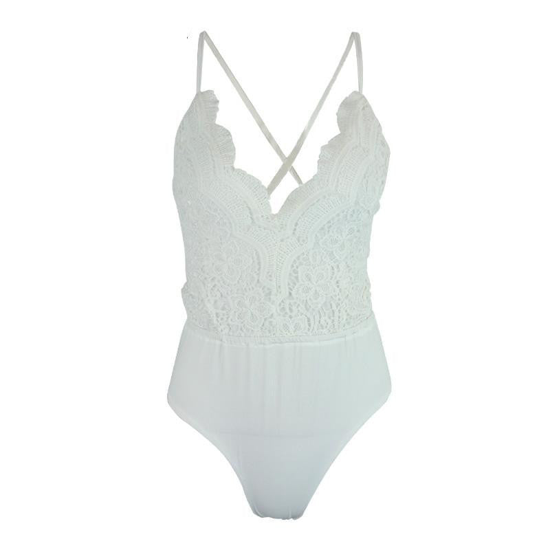 BerryGo Deep v neck lace up bodysuit Black backless tops women bodysuit summer short elegant jumpsuit rompers-Dollar Bargains Online Shopping Australia