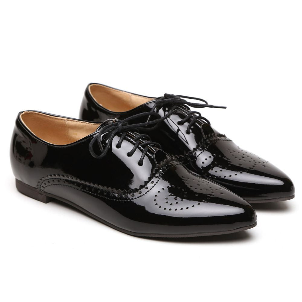 Brand Fashion Women Glossy Oxfords Black Blue White Female Brogue Shoes Low Heels ASP51-5 Plus Big Size 32 43 10-Dollar Bargains Online Shopping Australia