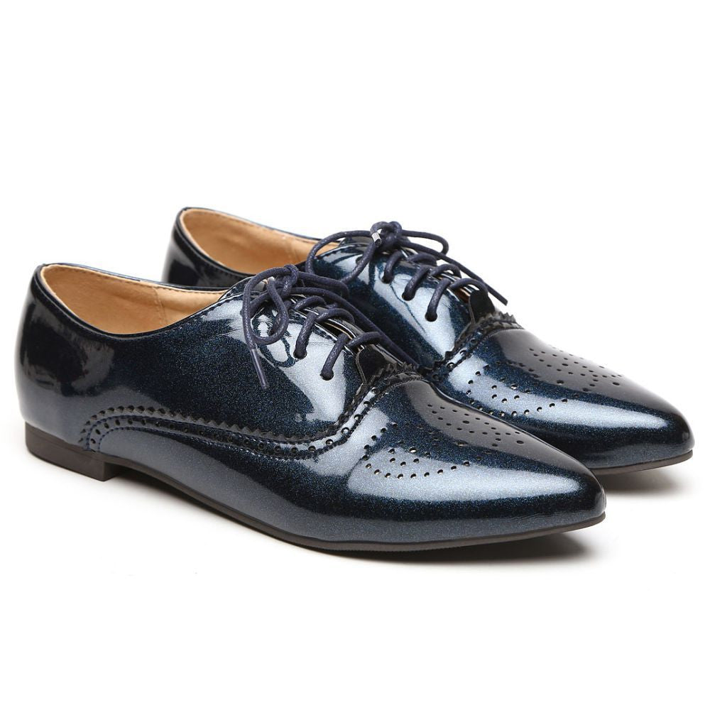 Brand Fashion Women Glossy Oxfords Black Blue White Female Brogue Shoes Low Heels ASP51-5 Plus Big Size 32 43 10-Dollar Bargains Online Shopping Australia