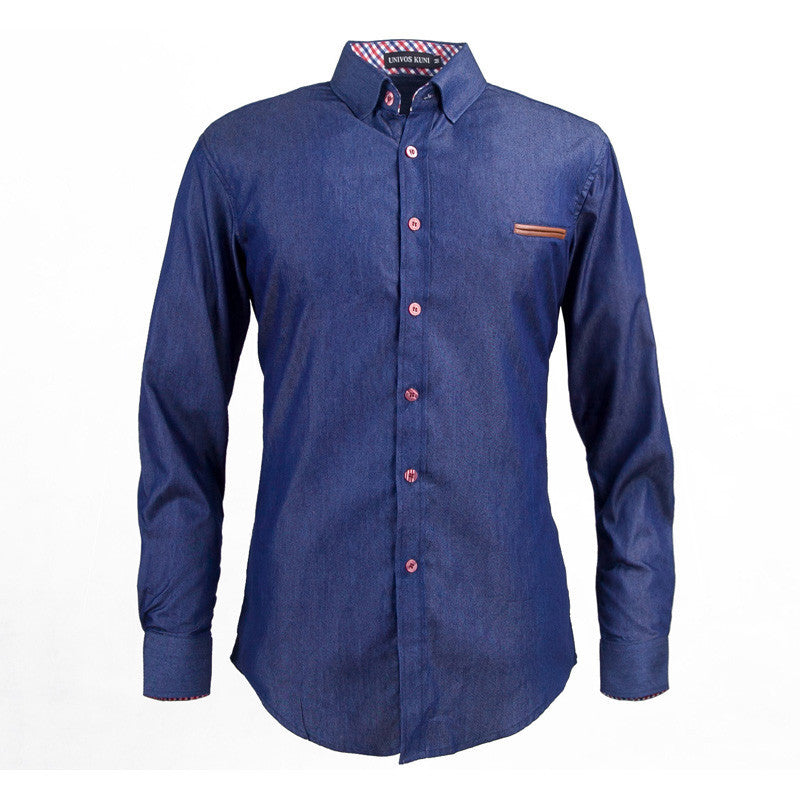 Men's Denim Shirts Long Sleeve Turn-down Collar Fashion Slim Fit Style Dark Jeans Men Shirt European Size DHY3151 - CelebritystyleFashion.com.au online clothing shop australia