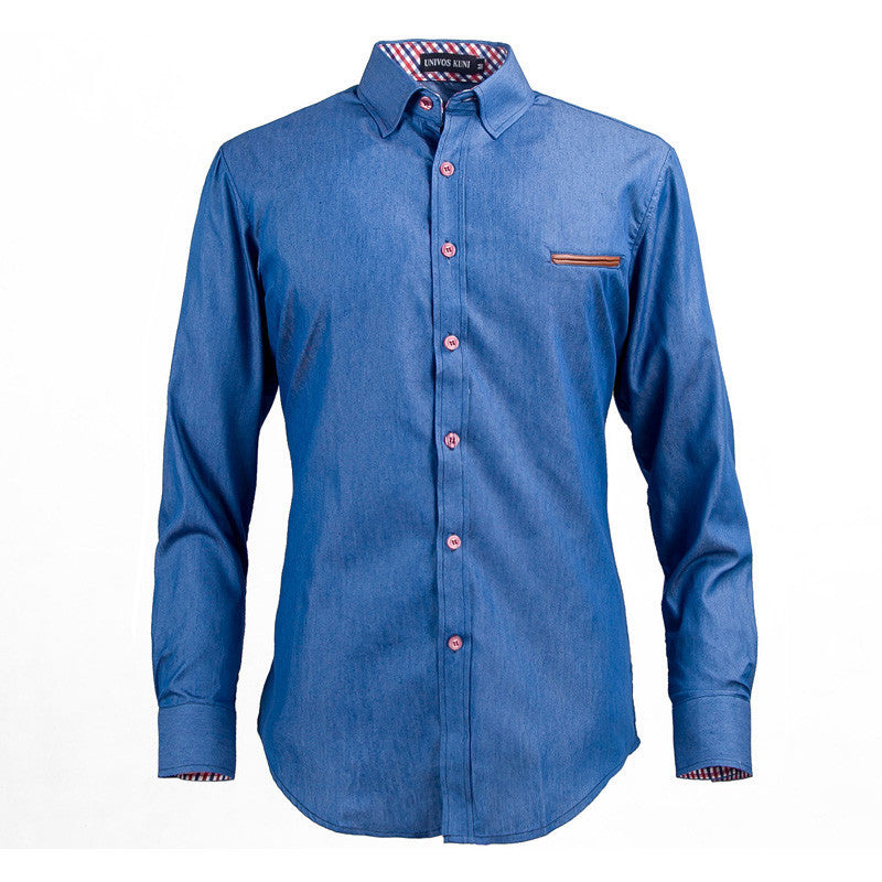 Men's Denim Shirts Long Sleeve Turn-down Collar Fashion Slim Fit Style Dark Jeans Men Shirt European Size DHY3151 - CelebritystyleFashion.com.au online clothing shop australia