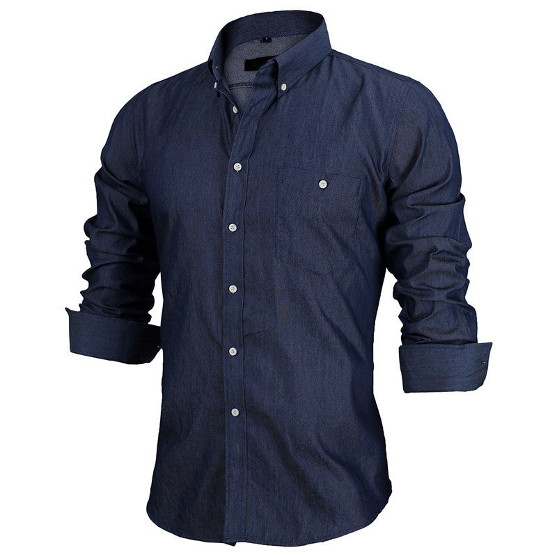 Men's Denim Shirts Long Sleeve Turn-down Collar Fashion Slim Fit Style Dark Jeans Men Shirt European Size DHY3151 - CelebritystyleFashion.com.au online clothing shop australia