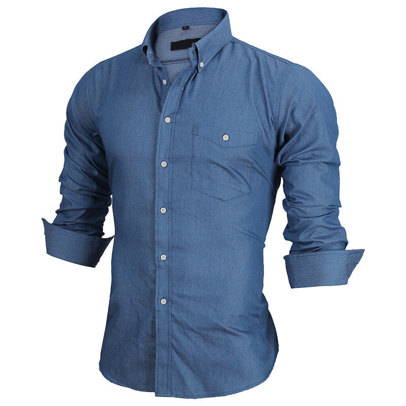 Men's Denim Shirts Long Sleeve Turn-down Collar Fashion Slim Fit Style Dark Jeans Men Shirt European Size DHY3151 - CelebritystyleFashion.com.au online clothing shop australia