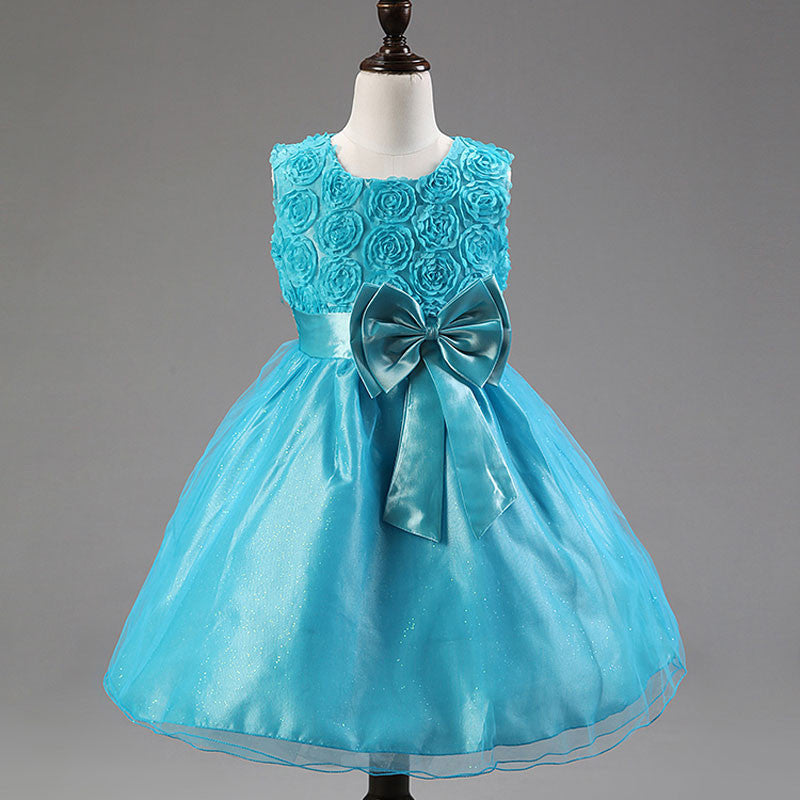 Princess New Flower Girls Dresses Summer O-Neck Sleeveless Tutu Bow Dresses With Floral Waist For Children's - CelebritystyleFashion.com.au online clothing shop australia