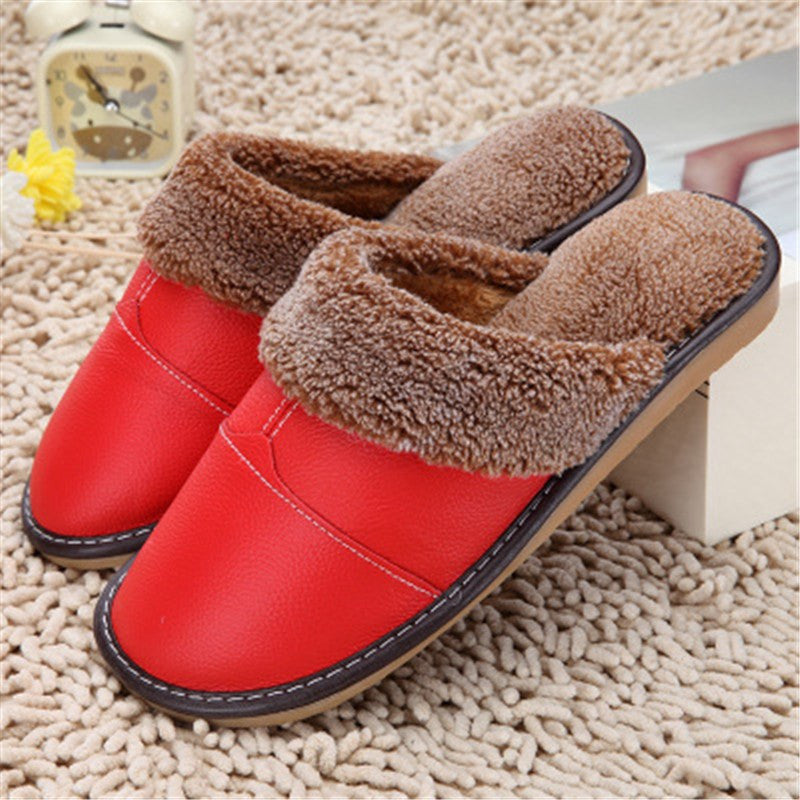 High Quality Winter Warm Home Slippers Couples Genuine Cow Leather Leisure Lamb Wool Cow Muscle Women Men Indoor Floor Slippers - CelebritystyleFashion.com.au online clothing shop australia