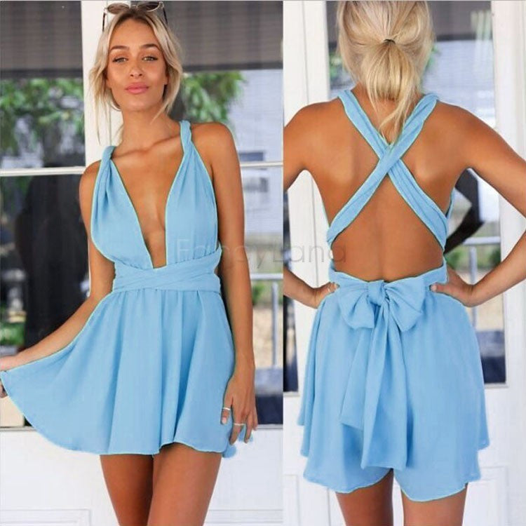 Women Fashion Casual Playsuit summer Overalls Sexy Strap Deep V Neck Sleeveless Backless High Waist Solid Chiffon Jumpsuit 29-Dollar Bargains Online Shopping Australia
