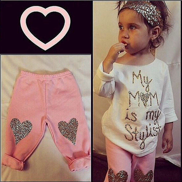 Heart Pattern Toddler Girls Clothing Sets Baby Kids Heart Shirt Dress+Leggings Kids 2PCS Baby girl Outfit - CelebritystyleFashion.com.au online clothing shop australia