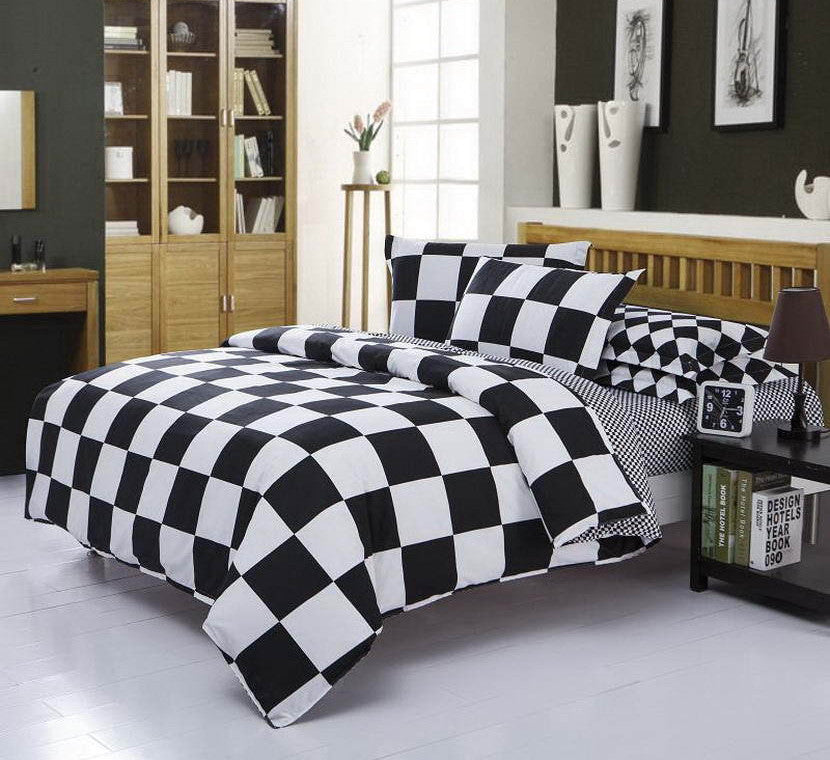 Spring and Autumn Cotton Bedding Sets Duvet Cover Bed Sheet Minimalist Style Checkered Fashion 3 / 4pcs Queen Full Twin Size-Dollar Bargains Online Shopping Australia