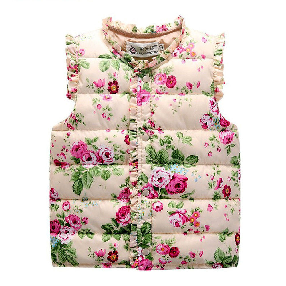 New Children Winter Outerwear Coats Flowers Printed Vest Kids Windbreaker Jacket Cotton Coats Children Warm Vest - CelebritystyleFashion.com.au online clothing shop australia
