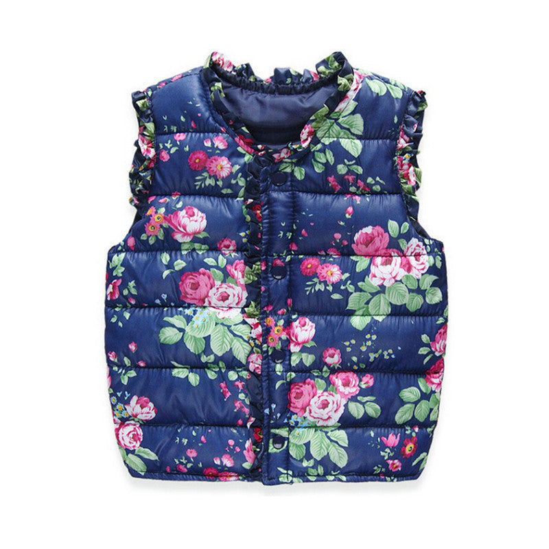 Autumn Spring Children's Winter Jackets Kids Girls Vest Sweet Floral Down Cotton Warm Waistcoat Children Clothing 2 Color - CelebritystyleFashion.com.au online clothing shop australia