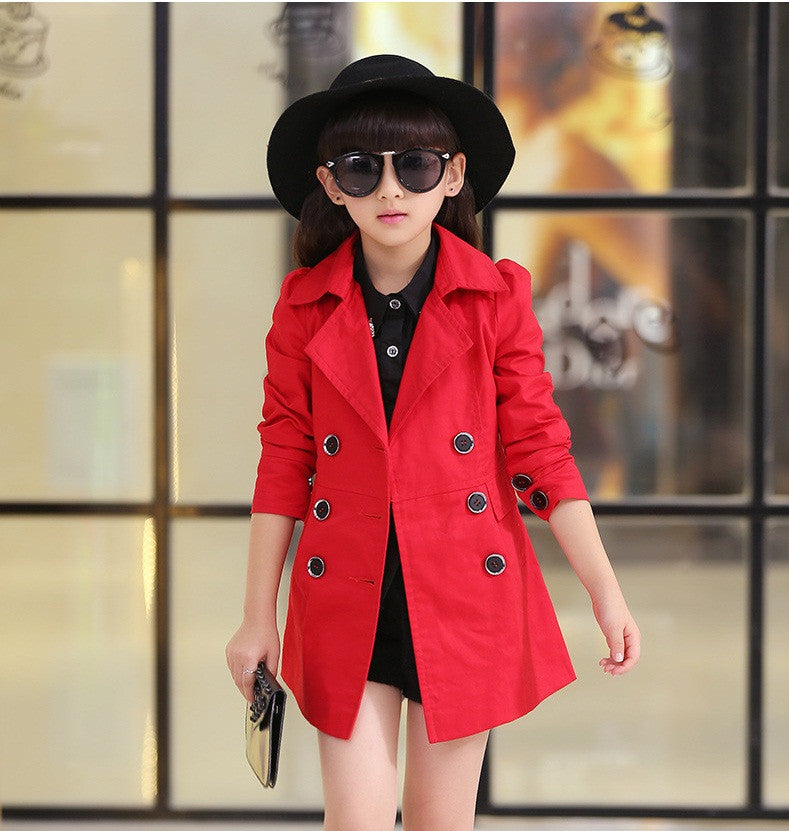 girls jacket children's clothing big kids spring & autumn child medium-long double breasted baby outerwear girl trench coat - CelebritystyleFashion.com.au online clothing shop australia