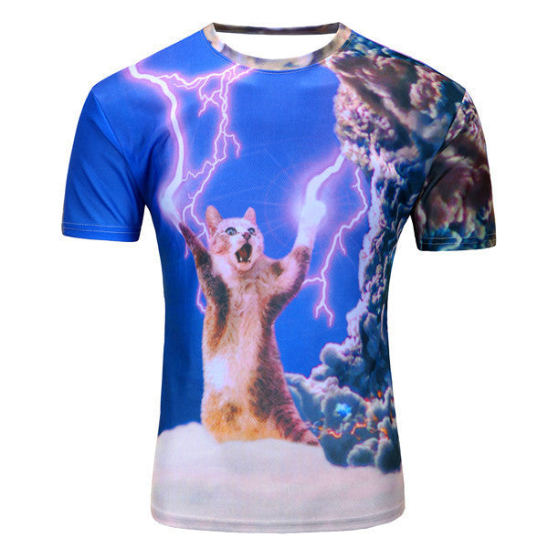 Men Fashion 3D Animal Creative T-Shirt, Lightning/smoke lion/lizard/water droplets 3d printed short sleeve T Shirt M-4XL - CelebritystyleFashion.com.au online clothing shop australia