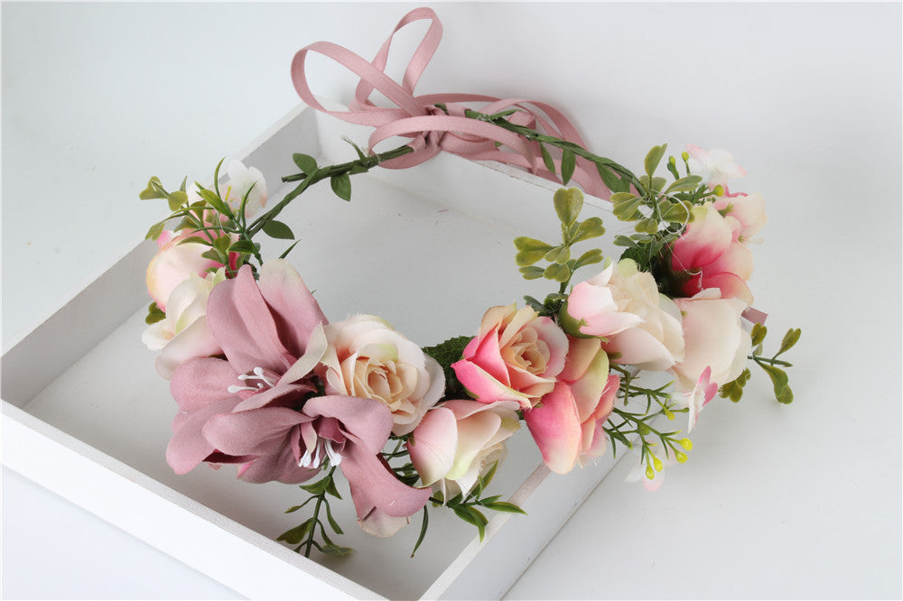 New Women Wedding Rose Flower Wreath headband Kids Party Floral garlands Ribbon Adjustable flower crown Hair Accessories - CelebritystyleFashion.com.au online clothing shop australia