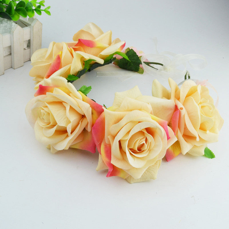 New Women Wedding Rose Flower Wreath headband Kids Party Floral garlands Ribbon Adjustable flower crown Hair Accessories - CelebritystyleFashion.com.au online clothing shop australia
