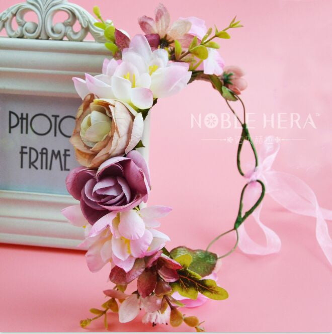 New Women Wedding Rose Flower Wreath headband Kids Party Floral garlands Ribbon Adjustable flower crown Hair Accessories - CelebritystyleFashion.com.au online clothing shop australia