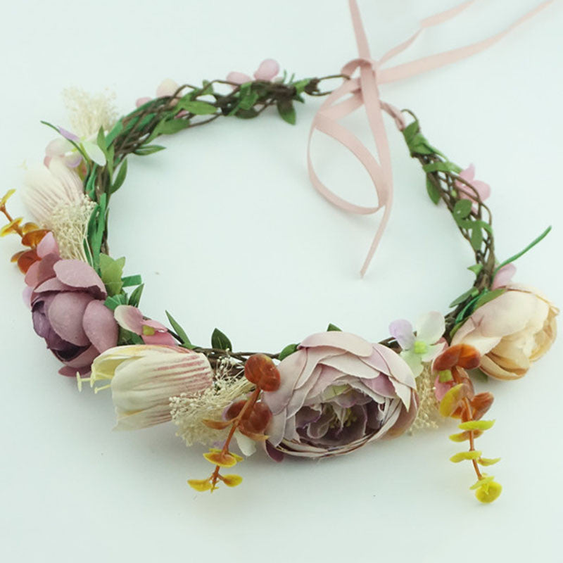 New Women Wedding Rose Flower Wreath headband Kids Party Floral garlands Ribbon Adjustable flower crown Hair Accessories - CelebritystyleFashion.com.au online clothing shop australia