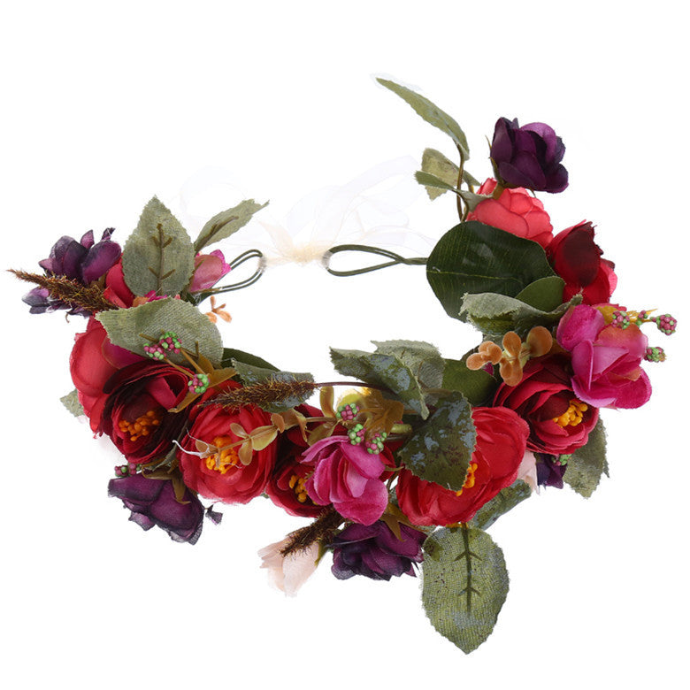 New Women Wedding Rose Flower Wreath headband Kids Party Floral garlands Ribbon Adjustable flower crown Hair Accessories - CelebritystyleFashion.com.au online clothing shop australia