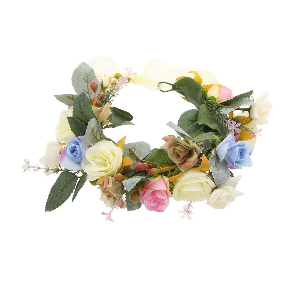 New Women Wedding Rose Flower Wreath headband Kids Party Floral garlands Ribbon Adjustable flower crown Hair Accessories - CelebritystyleFashion.com.au online clothing shop australia