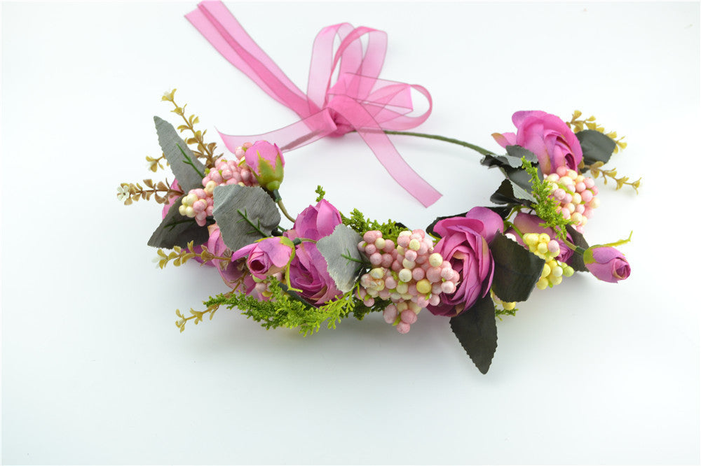 New Women Wedding Rose Flower Wreath headband Kids Party Floral garlands Ribbon Adjustable flower crown Hair Accessories - CelebritystyleFashion.com.au online clothing shop australia
