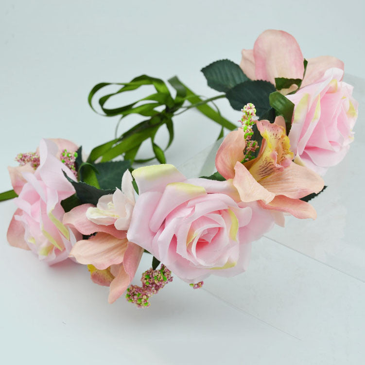 New Women Wedding Rose Flower Wreath headband Kids Party Floral garlands Ribbon Adjustable flower crown Hair Accessories - CelebritystyleFashion.com.au online clothing shop australia