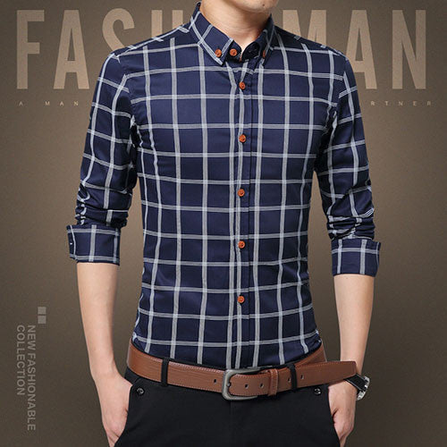 New Plaid Shirt Men Fashion Casual Long Sleeve Turn-Down Slim Fit Shirt Men High Quality Cotton Mens Dress Shirts Men Clothes - CelebritystyleFashion.com.au online clothing shop australia