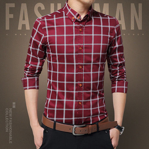 New Plaid Shirt Men Fashion Casual Long Sleeve Turn-Down Slim Fit Shirt Men High Quality Cotton Mens Dress Shirts Men Clothes - CelebritystyleFashion.com.au online clothing shop australia