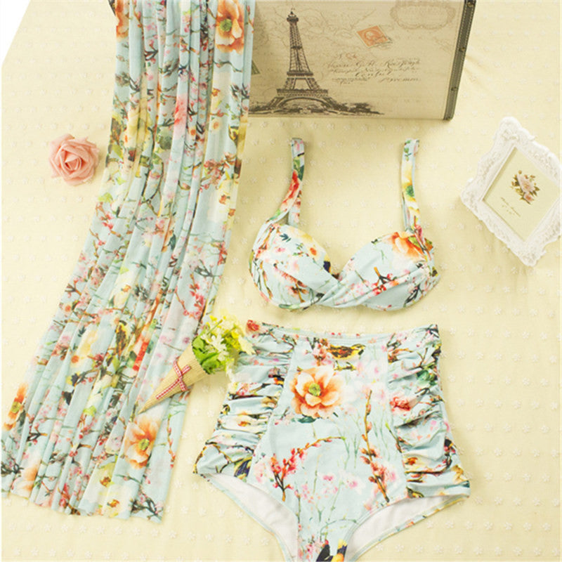 High Waist Swimsuit Bandage Bikini Floral Print Retro Vintage Bathing Suit Biquini Plus Size Swimwear Push Up Beach Wear Clothes-Dollar Bargains Online Shopping Australia