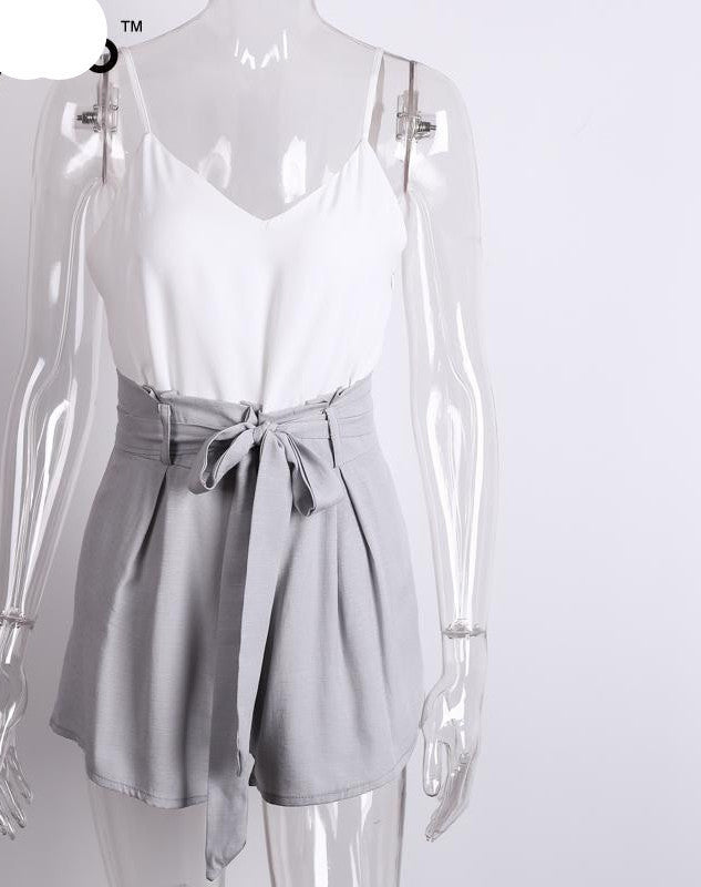 Summer white v neck girls elegant jumpsuit romper Women bow casual playsuit Sexy backless high waist short overalls-Dollar Bargains Online Shopping Australia