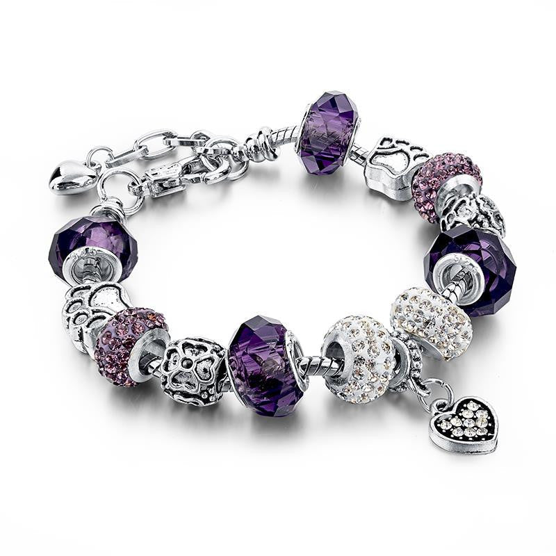 925 Silver Crystal Charm Bracelets for Women With Purple Murano Glass Beads bracelets & bangles Love DIY Jewelry Bracelet Femme - CelebritystyleFashion.com.au online clothing shop australia