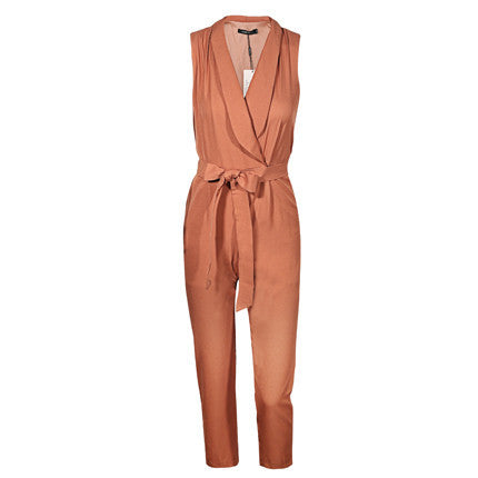 Sexy v-neck tie sleeveless office lady rompers spring fashion long jumpsuits - CelebritystyleFashion.com.au online clothing shop australia