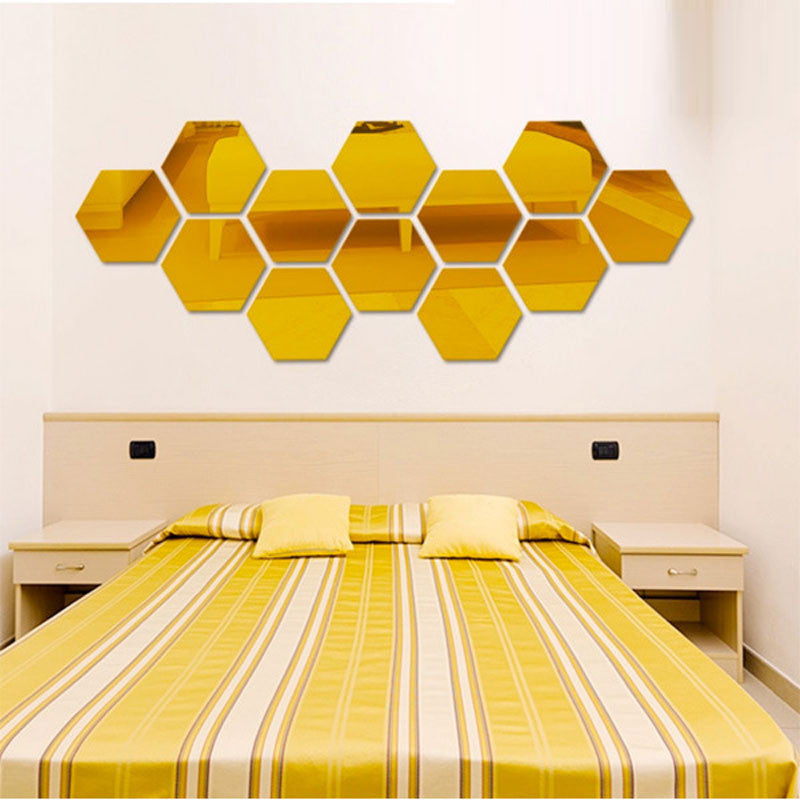 Three-dimensional hexagonal 7 Piece Wall Decoration Acrylic Mirrored Decorative Sticker Room Decoration DIY Wall Art Home Decor-Dollar Bargains Online Shopping Australia