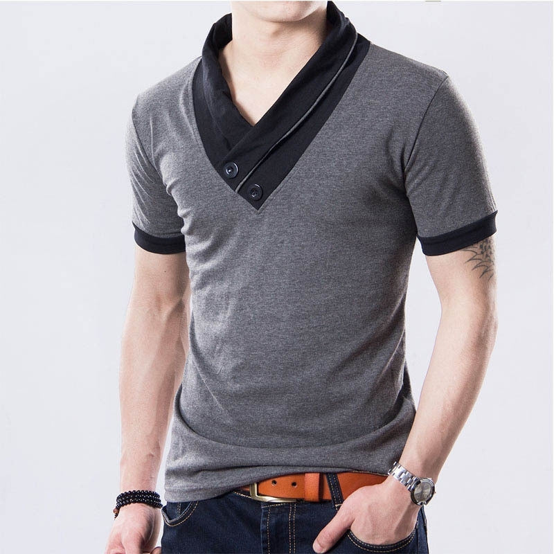 T-shirt Men, New Mens Summer Leisure T-shirt Fashion Slim Short Sleeve V neck T shirt Button Tees / Tops Camisetas Plus Size - CelebritystyleFashion.com.au online clothing shop australia