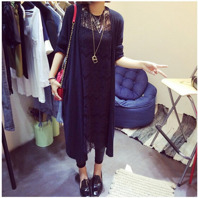 Women casual Sweet gray black Crochet Knitted Blouse Long-sleeve Tops Women long Sweaters Cardigans-Dollar Bargains Online Shopping Australia